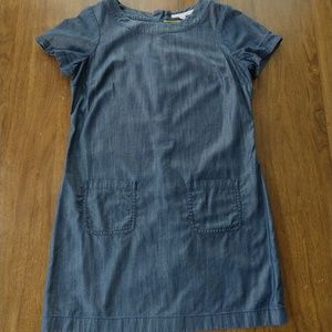 Boden Chambray Dress with contrast green zipper 6P